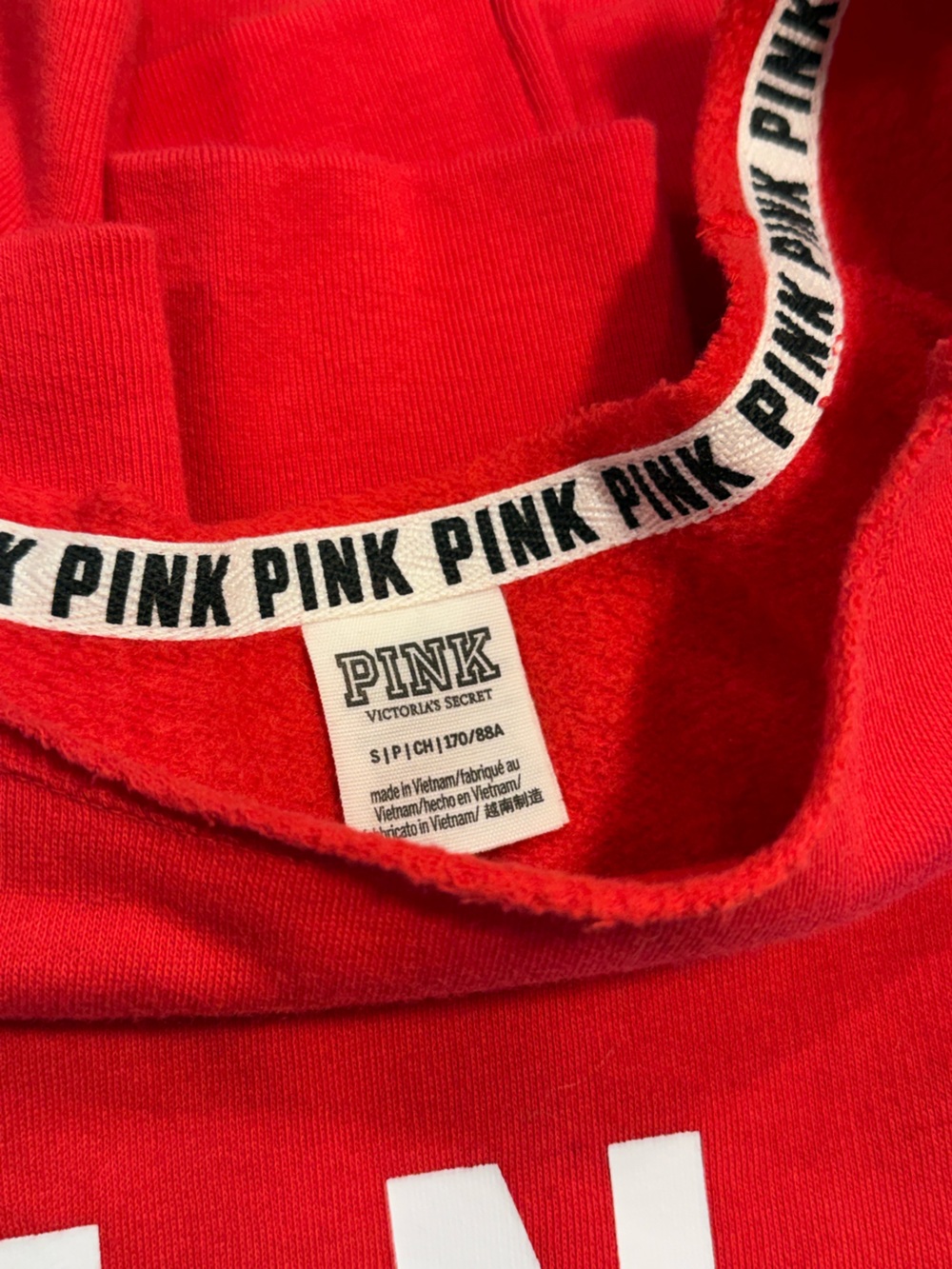 PINK Victoria's Secret Red Off-Shoulder Logo Sweatshirt size Small - Picture 5 of 5